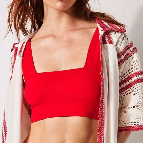 Intimately Free People Red Straight Lines Bralette Bra Size M/L New - Picture 1 of 16
